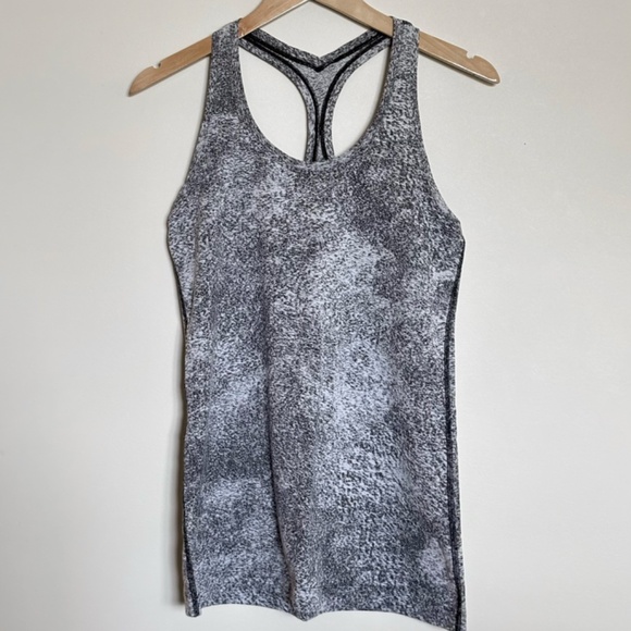 Lululemon - Cool Racerback II Tank in Luon Spray Jacquard White Black | Large - Picture 6 of 7